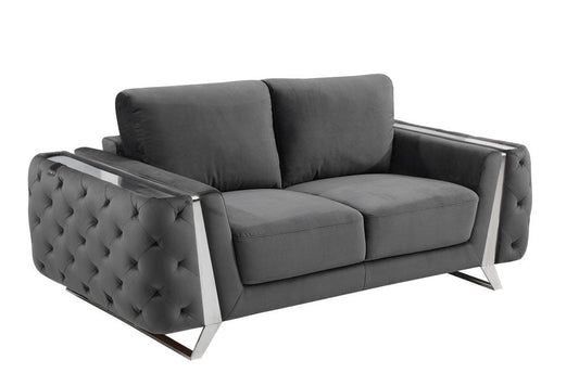 72" Dark Gray And Silver Velvet Loveseat HomeRoots