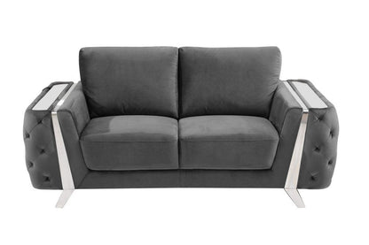72" Dark Gray And Silver Velvet Loveseat HomeRoots