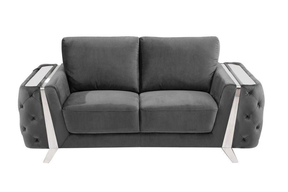72" Dark Gray And Silver Velvet Loveseat HomeRoots