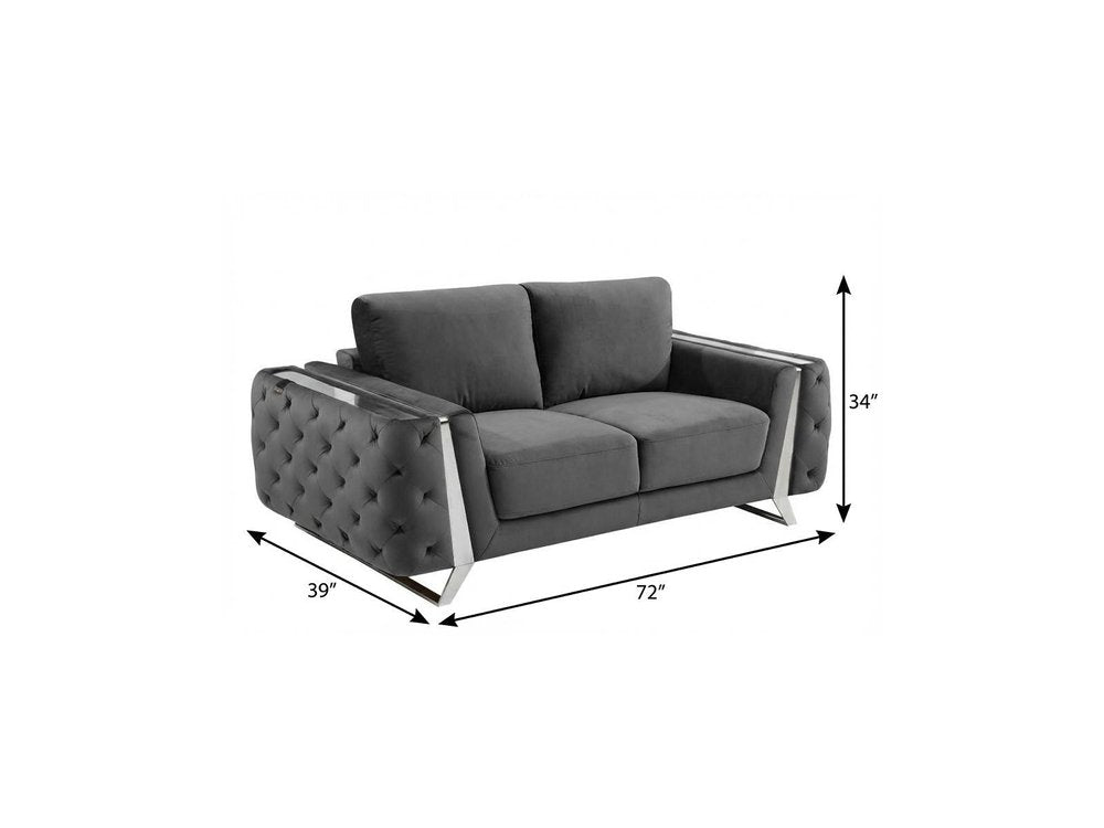 72" Dark Gray And Silver Velvet Loveseat HomeRoots