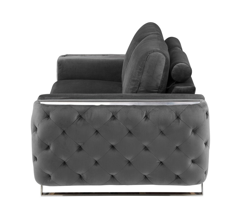 72" Dark Gray And Silver Velvet Loveseat HomeRoots
