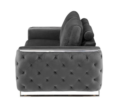 72" Dark Gray And Silver Velvet Loveseat HomeRoots