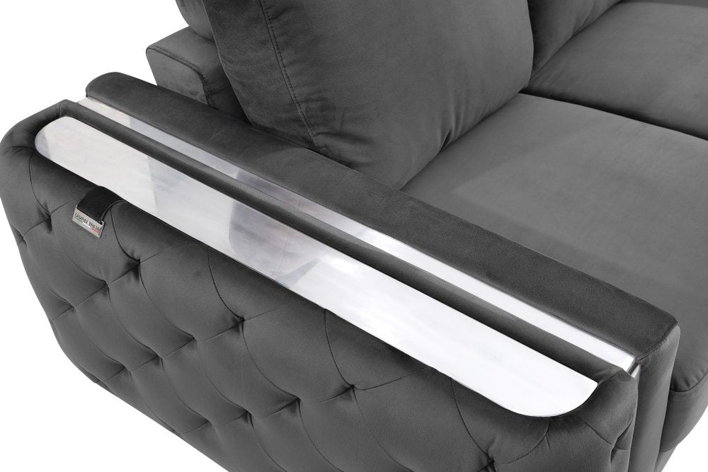 72" Dark Gray And Silver Velvet Loveseat HomeRoots