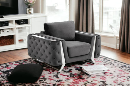 50" Dark Gray And Silver Velvet Tufted Club Chair HomeRoots