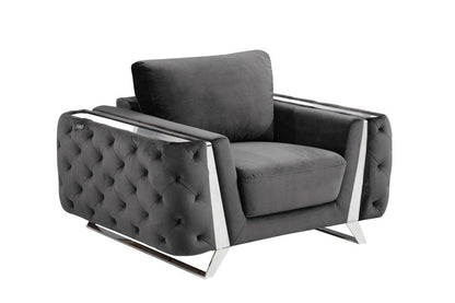 50" Dark Gray And Silver Velvet Tufted Club Chair HomeRoots