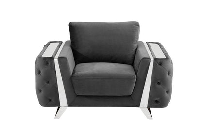 50" Dark Gray And Silver Velvet Tufted Club Chair HomeRoots