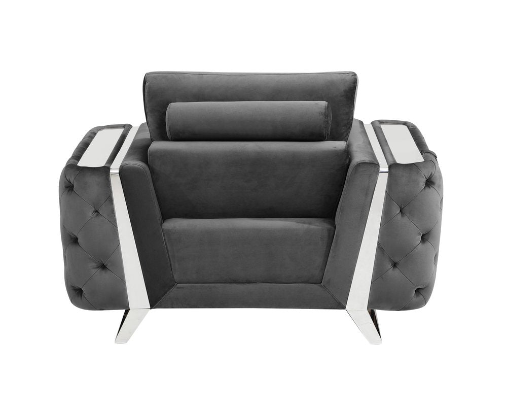 50" Dark Gray And Silver Velvet Tufted Club Chair HomeRoots