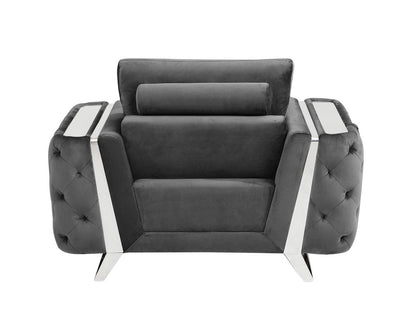 50" Dark Gray And Silver Velvet Tufted Club Chair HomeRoots