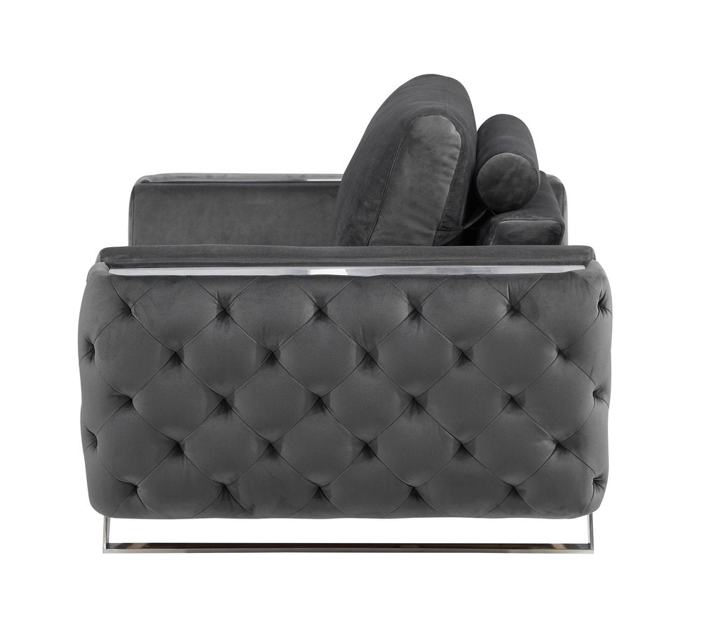 50" Dark Gray And Silver Velvet Tufted Club Chair HomeRoots