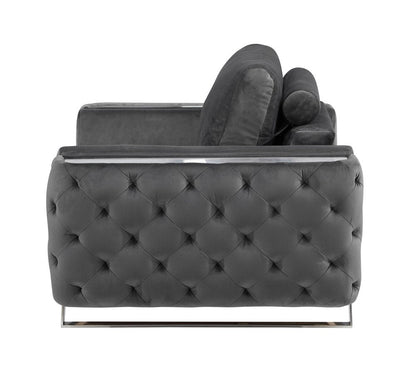 50" Dark Gray And Silver Velvet Tufted Club Chair HomeRoots