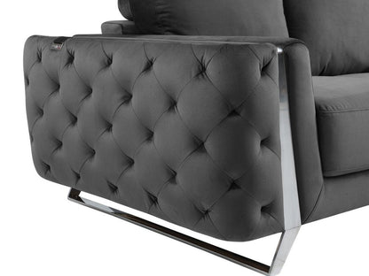 50" Dark Gray And Silver Velvet Tufted Club Chair HomeRoots