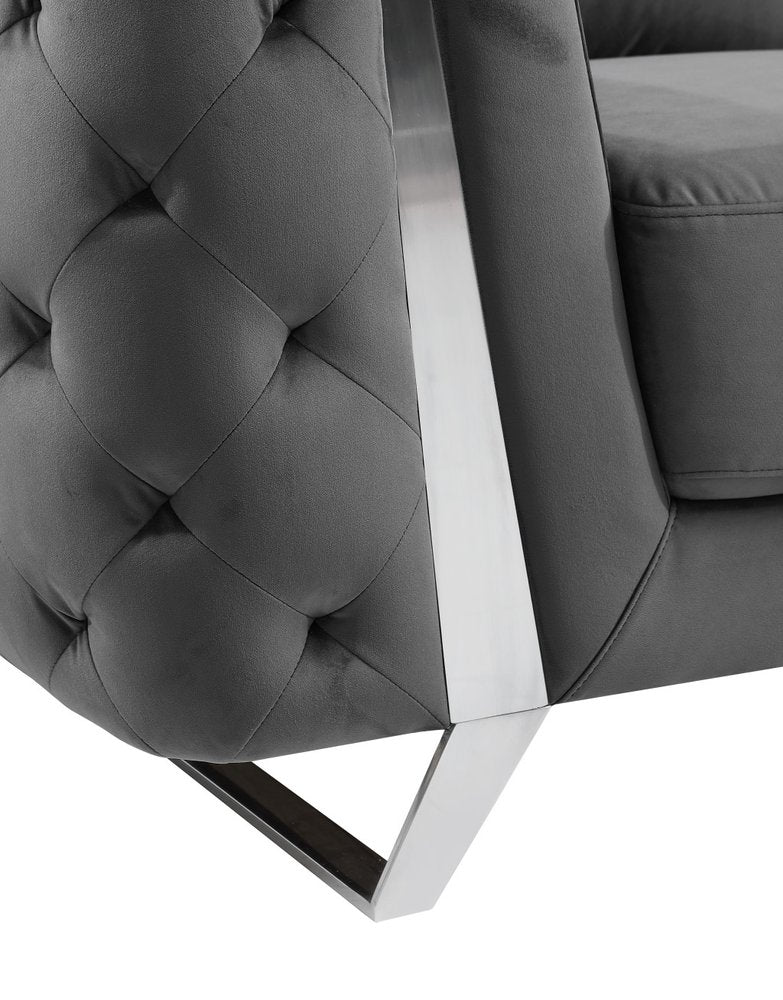 50" Dark Gray And Silver Velvet Tufted Club Chair HomeRoots
