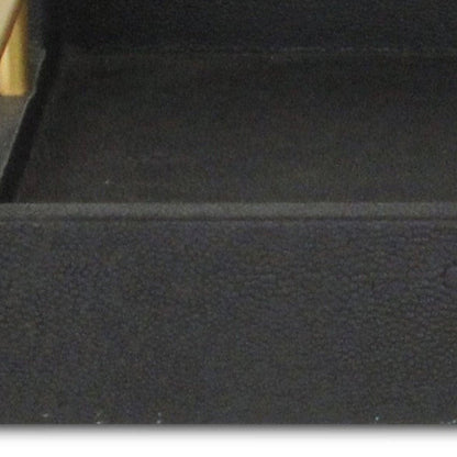 16" Black Wood and Vinyl Faux Shagreen Serving Tray With Gold Handles HomeRoots