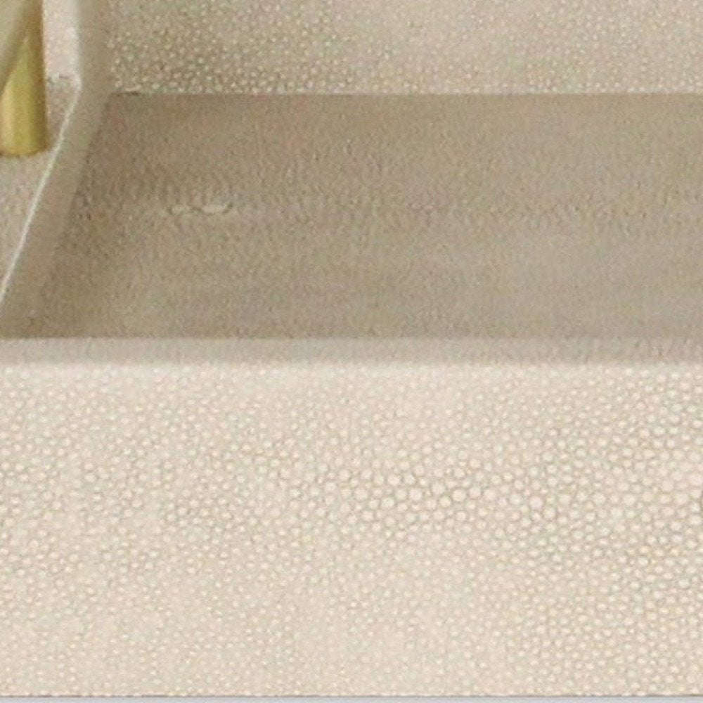 16" Cream Wood and Vinyl Faux Shagreen Serving Tray With Gold Handles HomeRoots