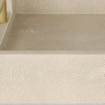 16" Cream Wood and Vinyl Faux Shagreen Serving Tray With Gold Handles HomeRoots