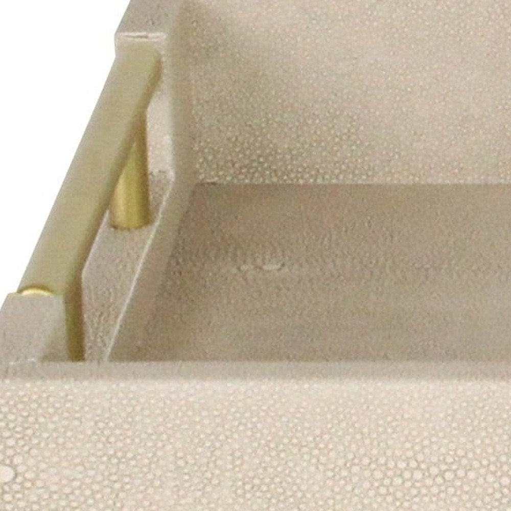 16" Cream Wood and Vinyl Faux Shagreen Serving Tray With Gold Handles HomeRoots