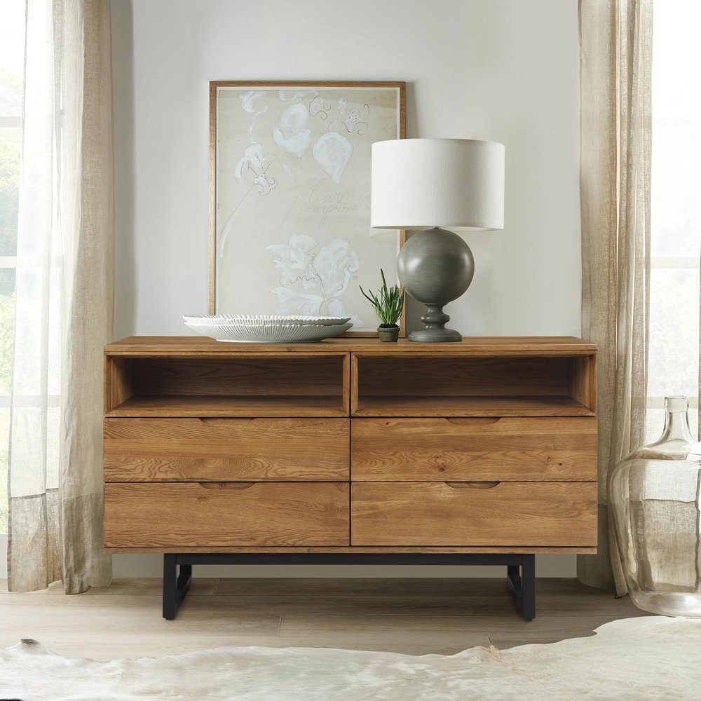 59" Brown Solid Wood Four Drawer Double Dresser — view 1