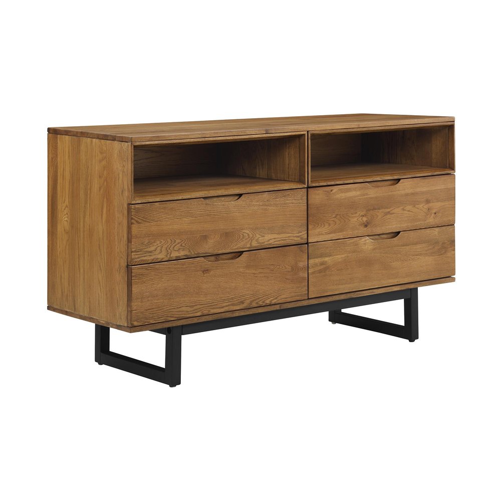 59" Brown Solid Wood Four Drawer Double Dresser — view 2