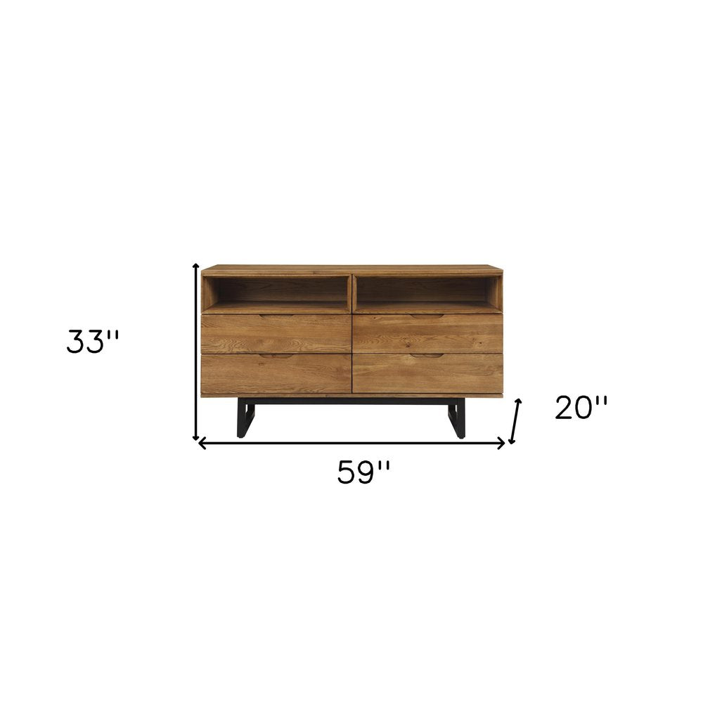 59" Brown Solid Wood Four Drawer Double Dresser — view 6