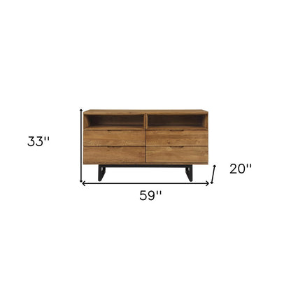 59" Brown Solid Wood Four Drawer Double Dresser HomeRoots
