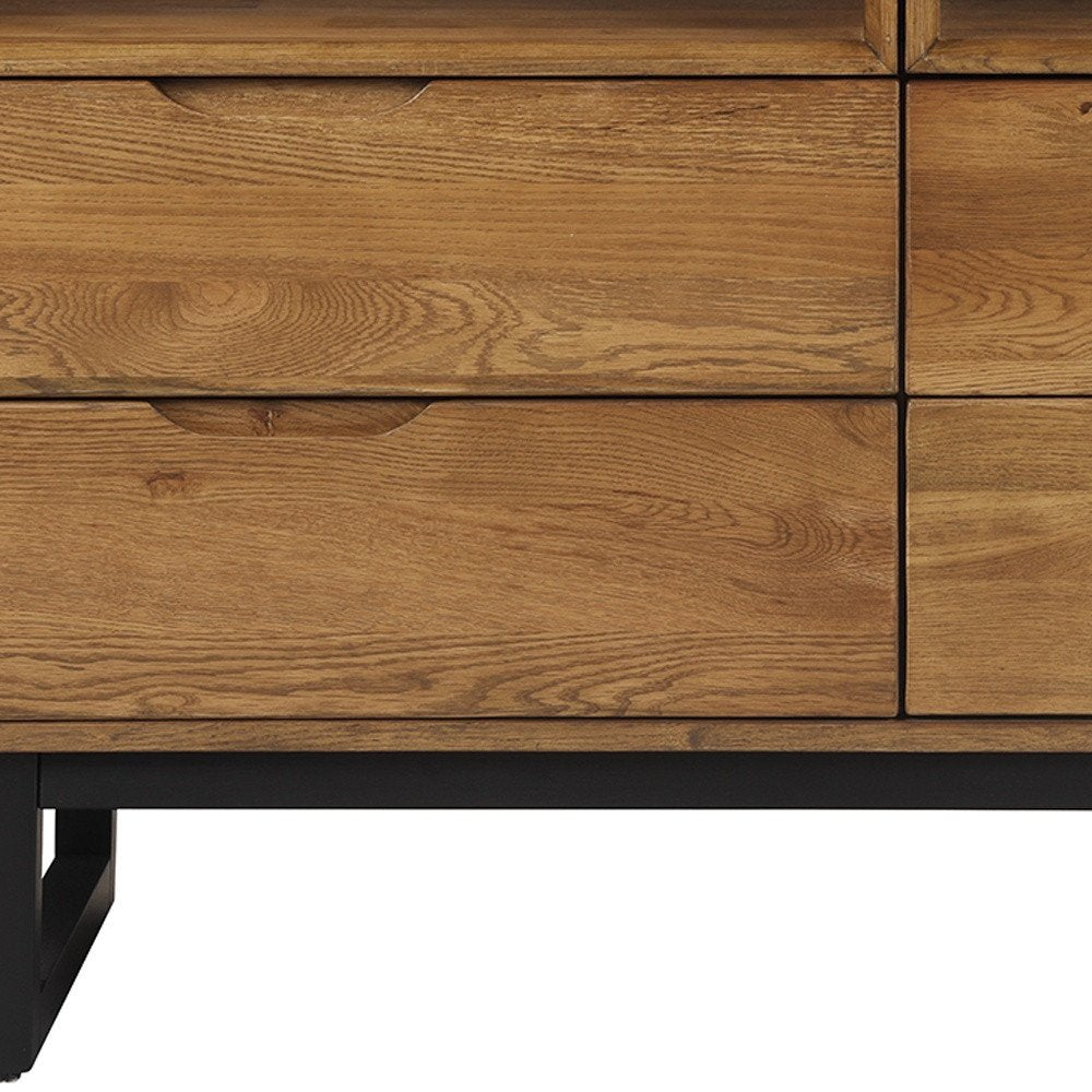 59" Brown Solid Wood Four Drawer Double Dresser — view 7