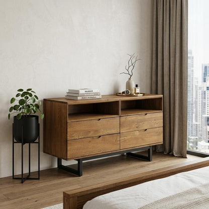59" Brown Solid Wood Four Drawer Double Dresser HomeRoots