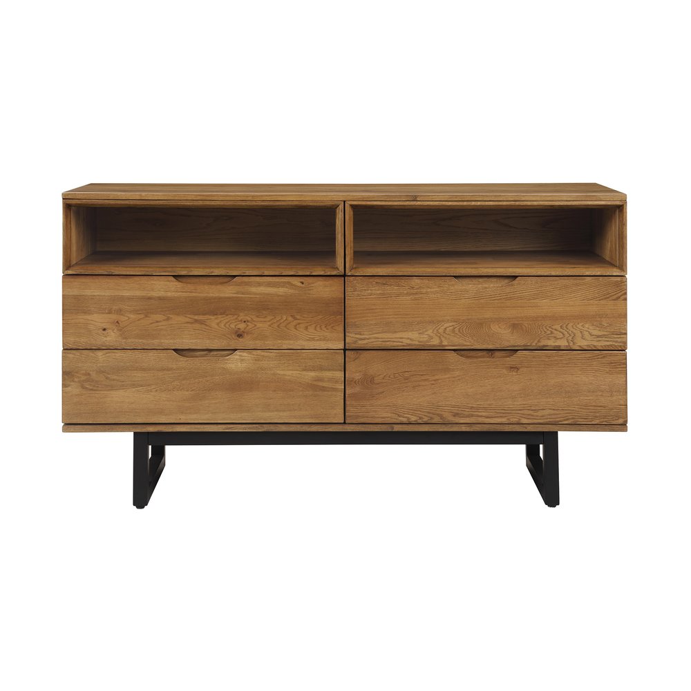 59" Brown Solid Wood Four Drawer Double Dresser — view 8