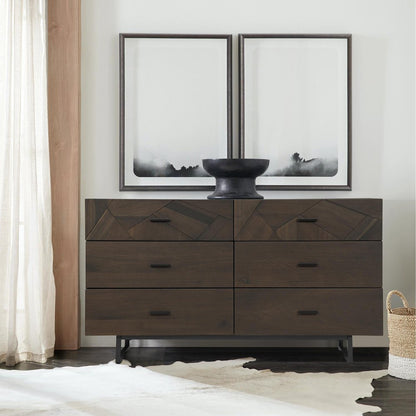 60" Dark Brown Solid Wood Six Drawer Double Dresser HomeRoots
