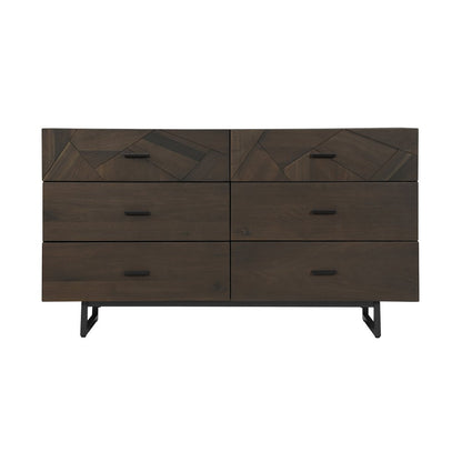 60" Dark Brown Solid Wood Six Drawer Double Dresser HomeRoots