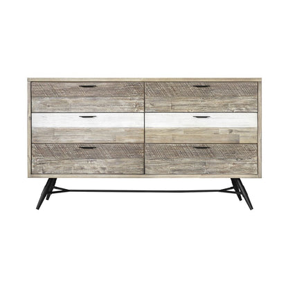 63" Natural And Ivory Solid Wood Six Drawer Double Dresser HomeRoots