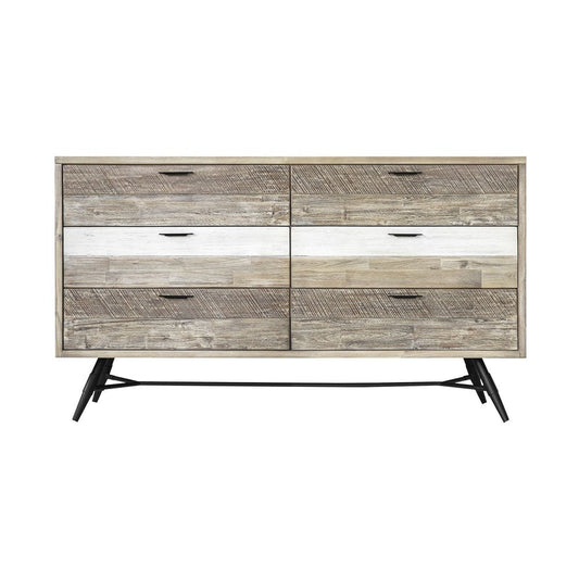 63" Natural And Ivory Solid Wood Six Drawer Double Dresser HomeRoots