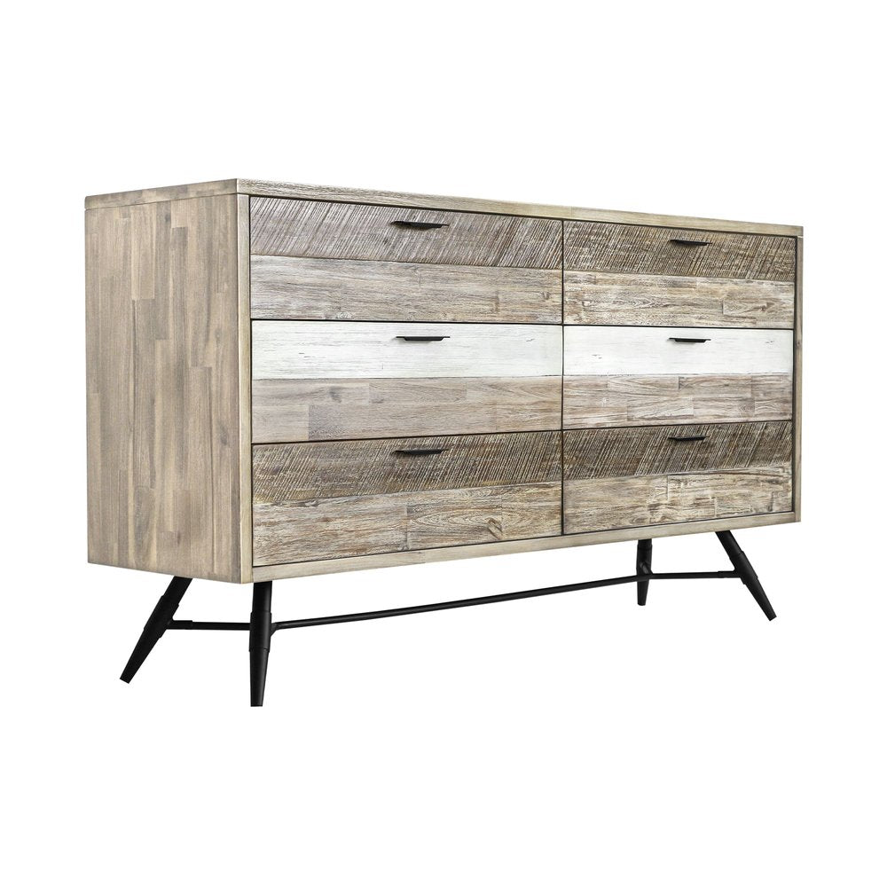 63" Natural And Ivory Solid Wood Six Drawer Double Dresser HomeRoots