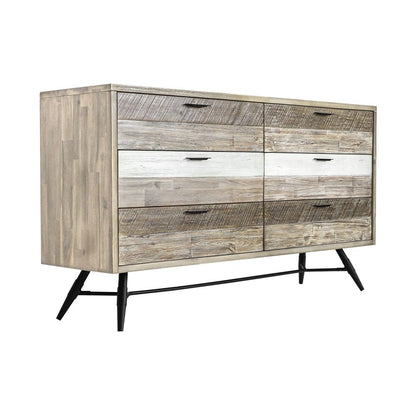 63" Natural And Ivory Solid Wood Six Drawer Double Dresser HomeRoots