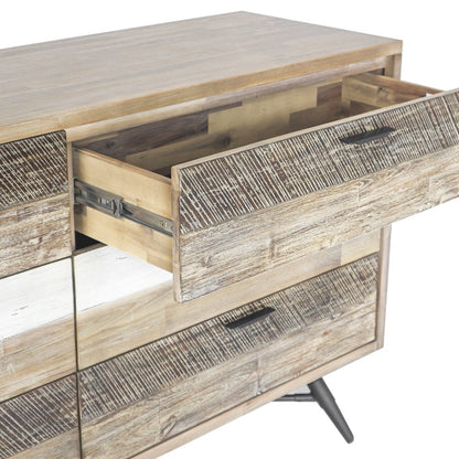 63" Natural And Ivory Solid Wood Six Drawer Double Dresser HomeRoots