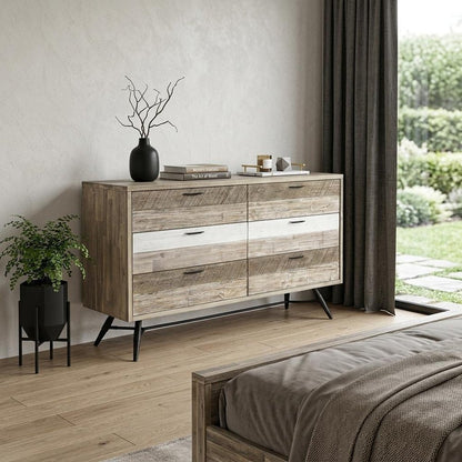 63" Natural And Ivory Solid Wood Six Drawer Double Dresser HomeRoots