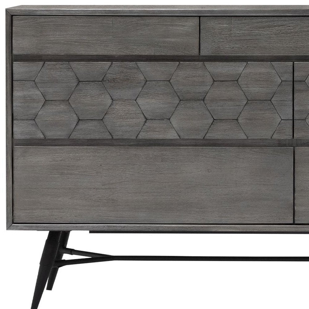 61" Gray Carved Geometric Solid Wood Seven Drawer Double Dresser — view 8