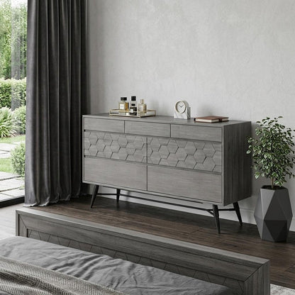 61" Gray Solid Wood Six Drawer Double Dresser HomeRoots