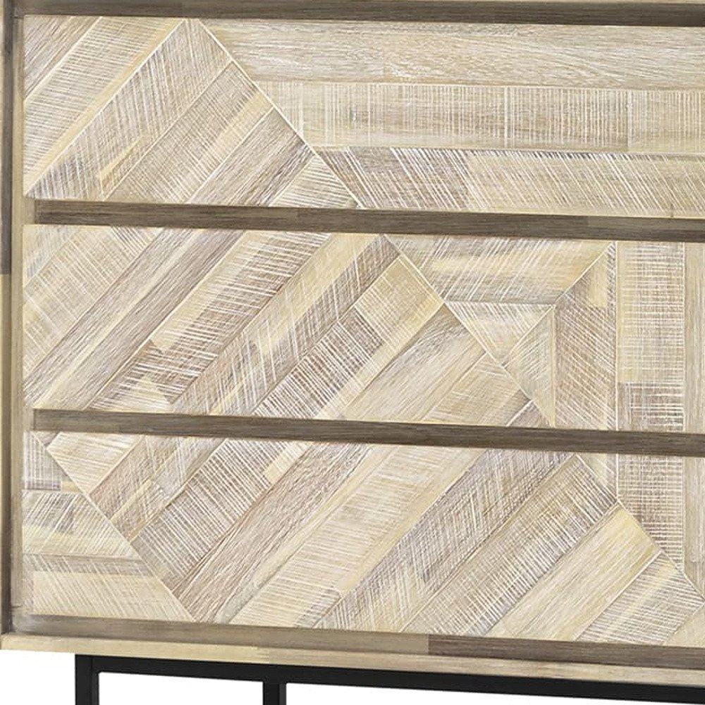 61" Natural Carved Geometric Solid Wood Six Drawer Double Dresser — view 7