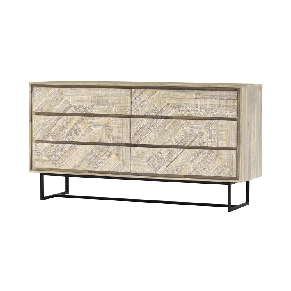 61" Natural Carved Geometric Solid Wood Six Drawer Double Dresser — view 2