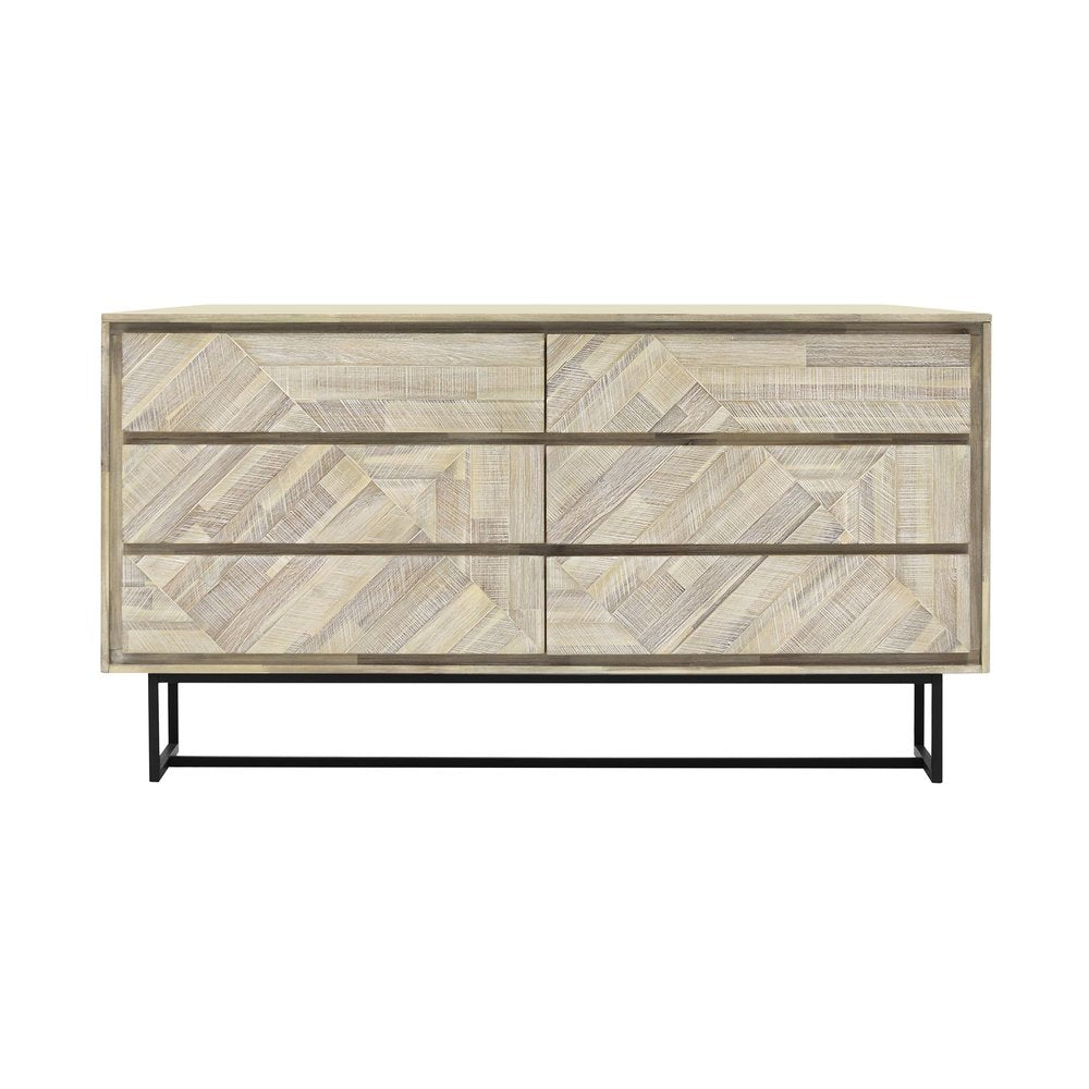 61" Natural Carved Geometric Solid Wood Six Drawer Double Dresser — view 3