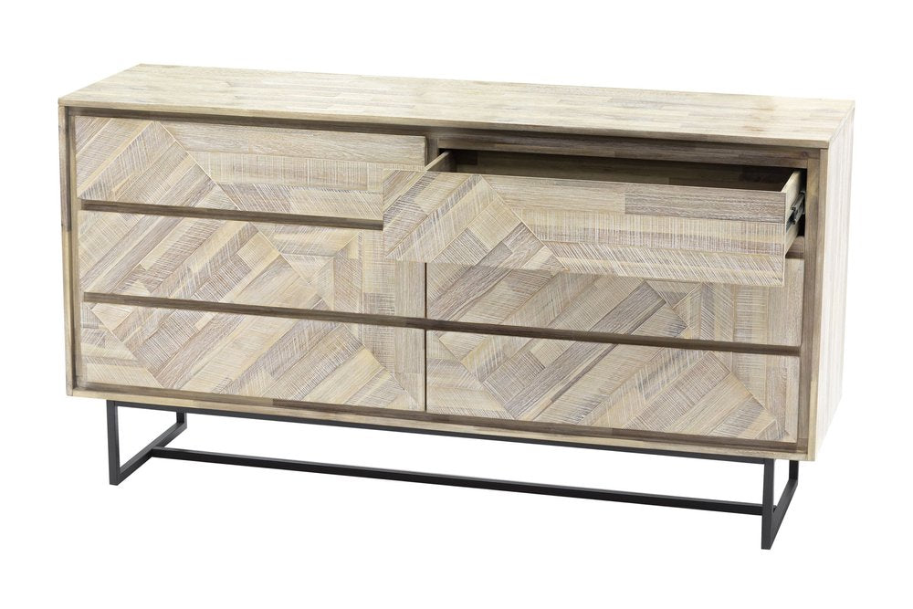 61" Natural Carved Geometric Solid Wood Six Drawer Double Dresser — view 4