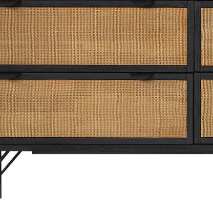 61" Black And Natural Solid Wood Six Drawer Double Dresser HomeRoots