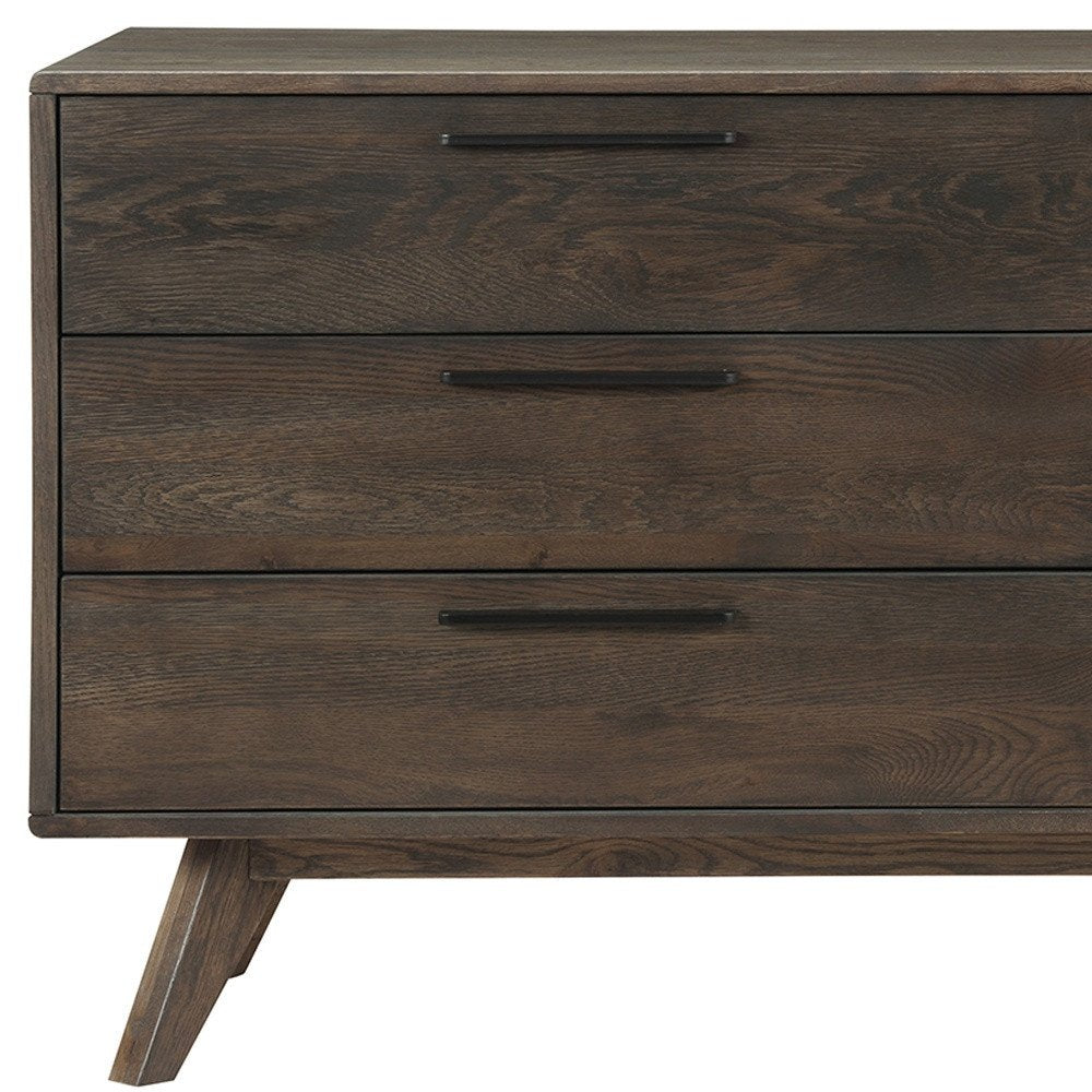 63" Dark Brown Solid Wood Six Drawer Double Dresser — view 9