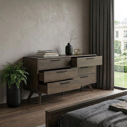 63" Dark Brown Solid Wood Six Drawer Double Dresser HomeRoots