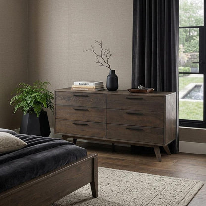 63" Dark Brown Solid Wood Six Drawer Double Dresser HomeRoots