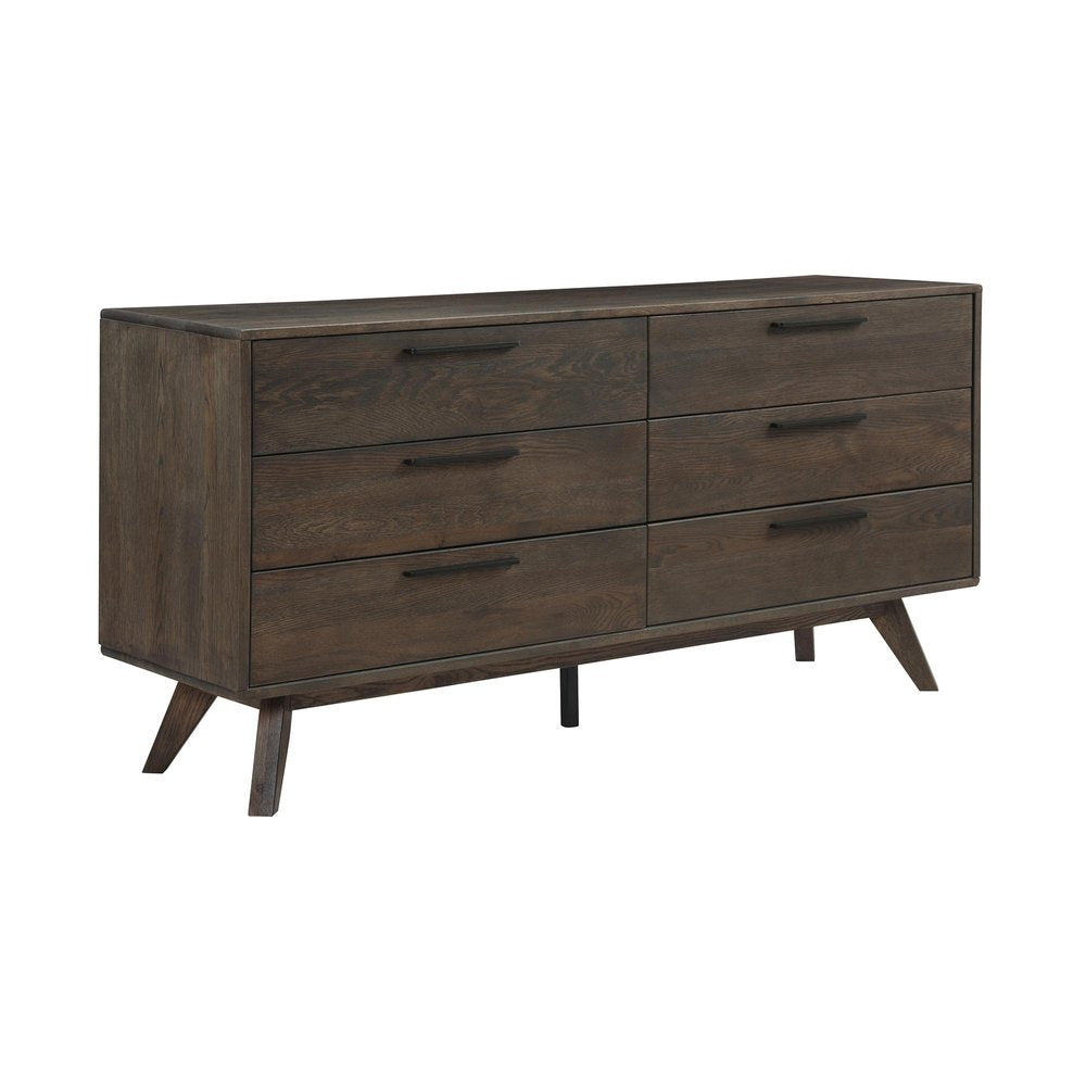 63" Dark Brown Solid Wood Six Drawer Double Dresser — view 3