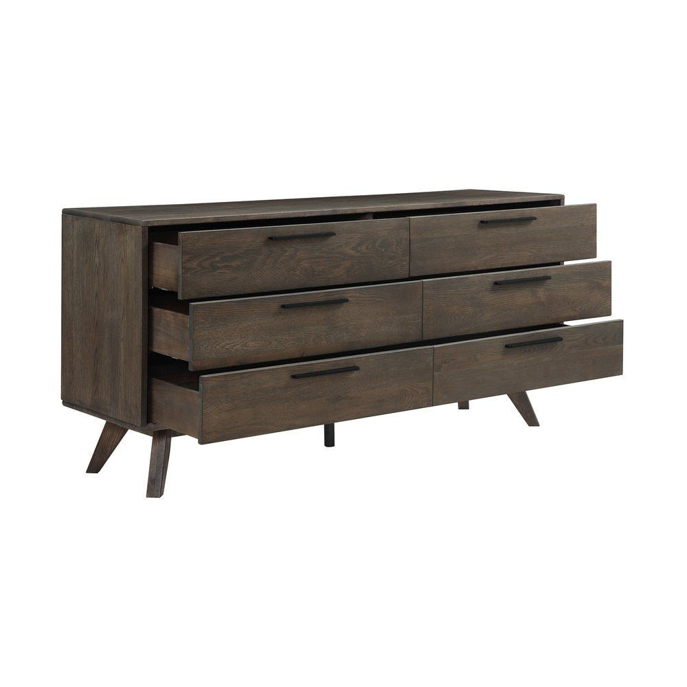 63" Dark Brown Solid Wood Six Drawer Double Dresser — view 4