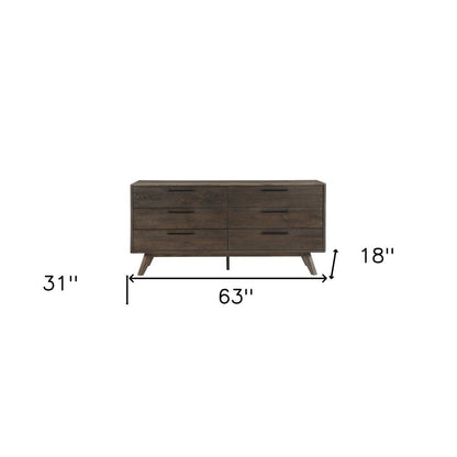 63" Dark Brown Solid Wood Six Drawer Double Dresser HomeRoots
