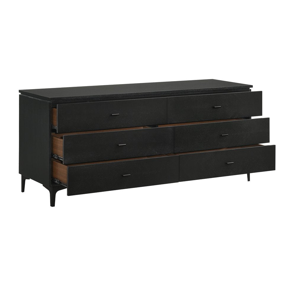 63" Black Six Drawer Double Dresser — view 3