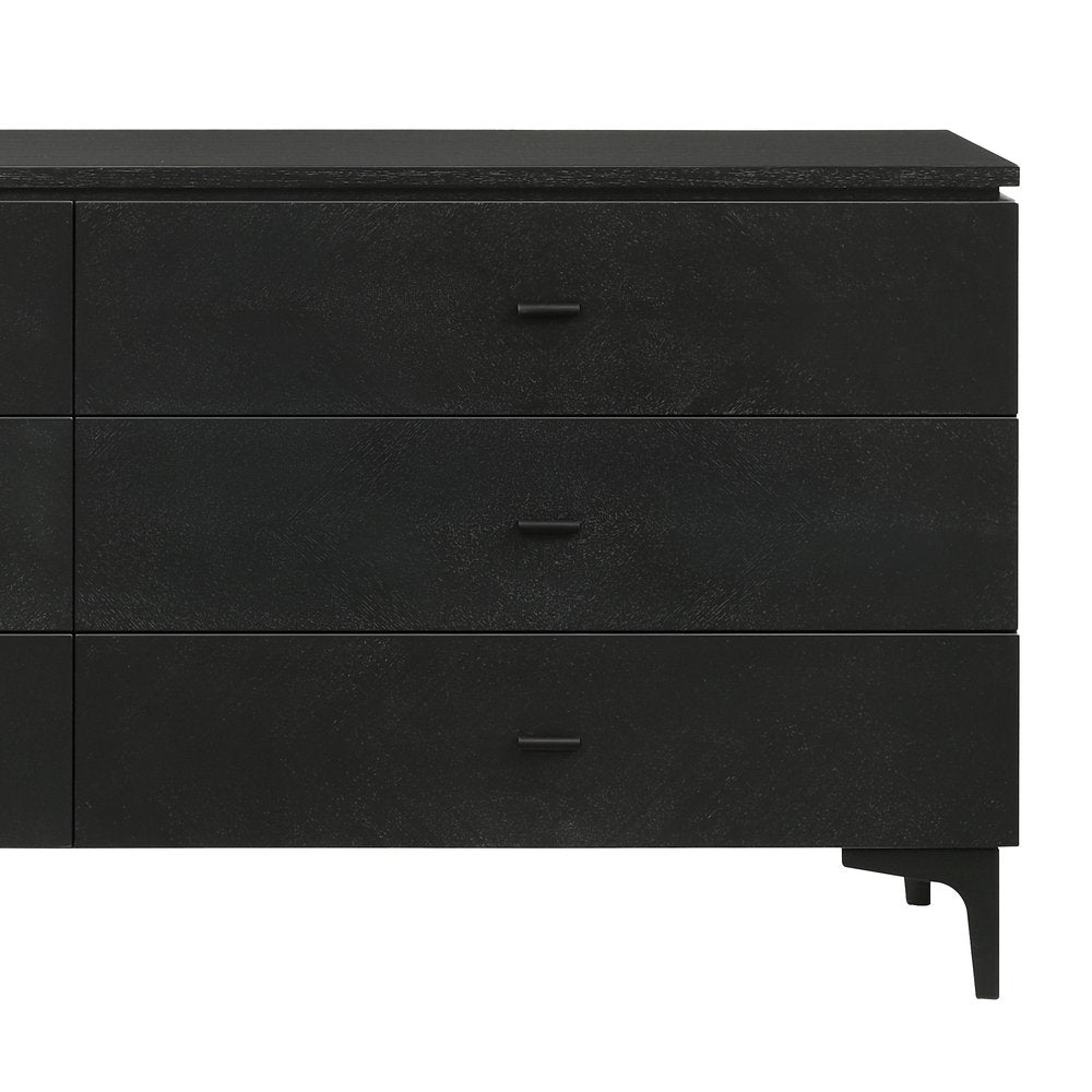 63" Black Six Drawer Double Dresser — view 4